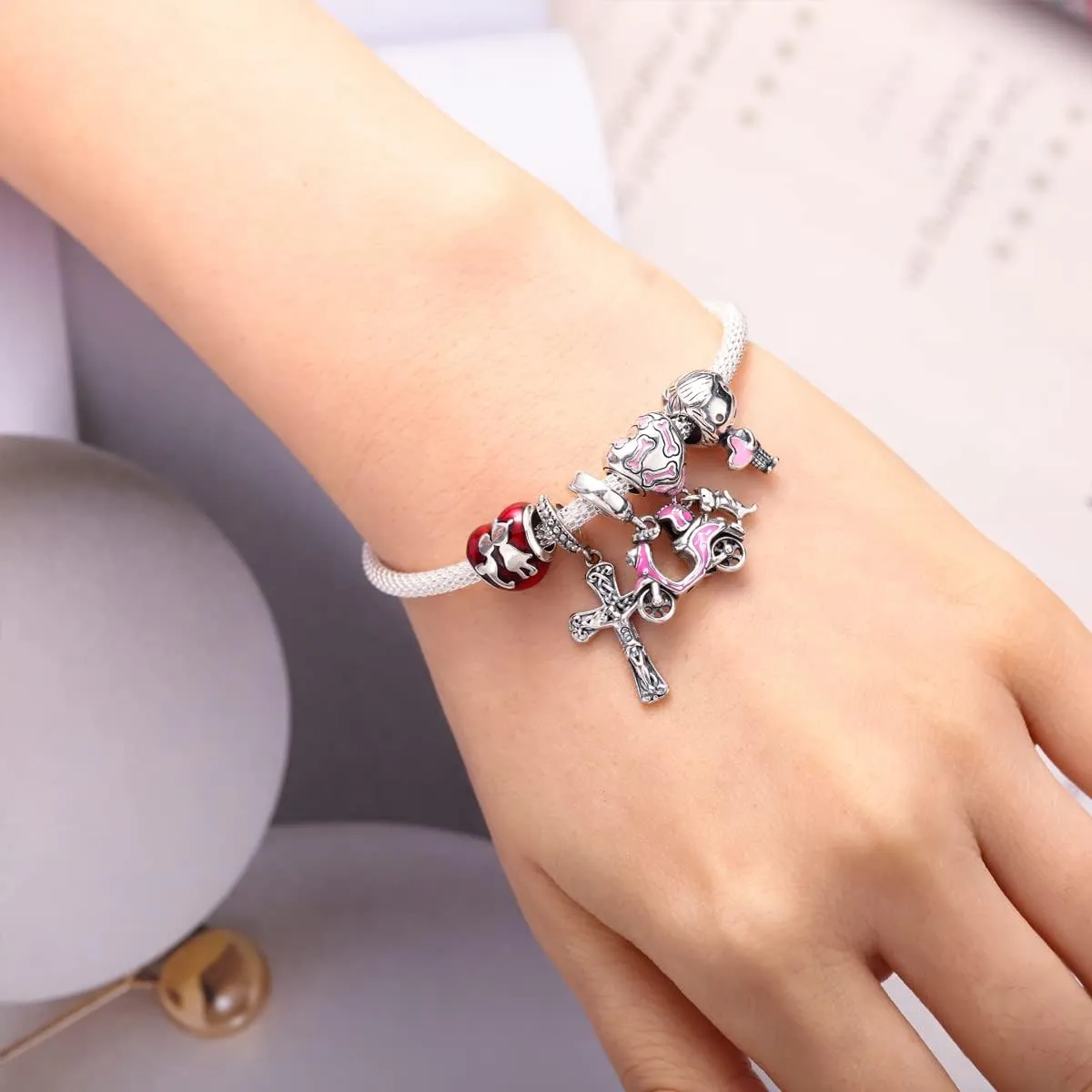 XinYouZhi S925 Sterling Silver Bead Charms for Bracelets with Cubic Zirconia DIY Bead Charms for Jewelry Making Birthday Valentines Day Charms for Women