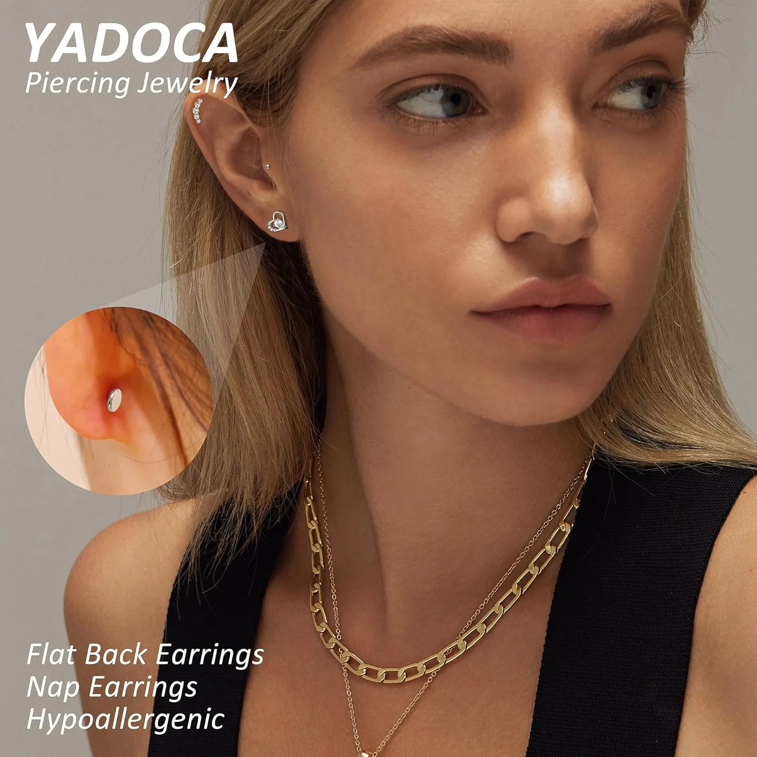 YADOCA 12Pcs 16G Tragus Earrings for Women Cartilage Earring Flat Back Stainless Steel Top Screw CZ Butterfly Bee Flower Moon Heart Flatback Stud Earrings Labret Conch Helix Cartilage Tragus Piercing Jewelry Set