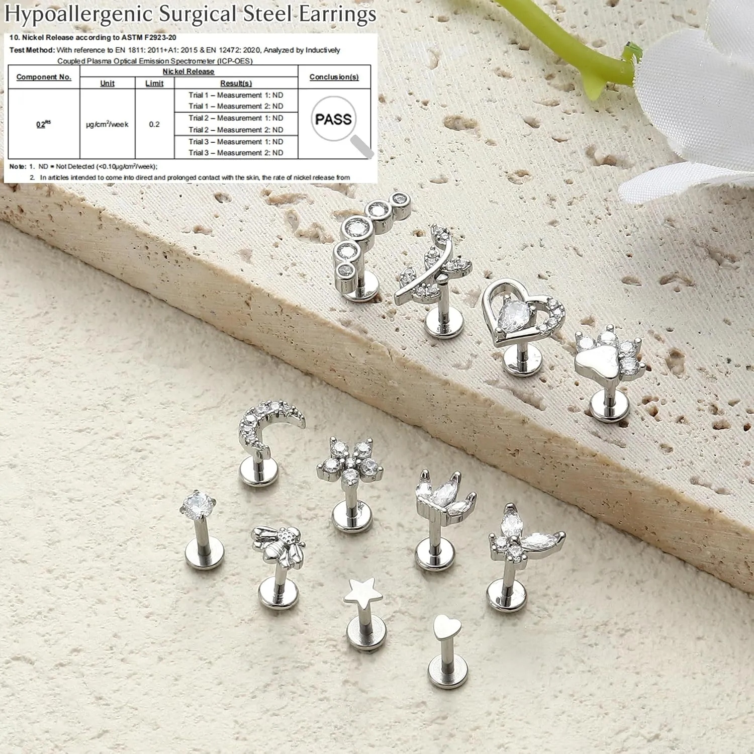 YADOCA 12Pcs 16G Tragus Earrings for Women Flat Back Cartilage Earring Stainless Steel Top Screw CZ Butterfly Bee Flower Moon Heart Flatback Stud Earrings Labret Conch Helix Cartilage Tragus Piercing Jewelry Set