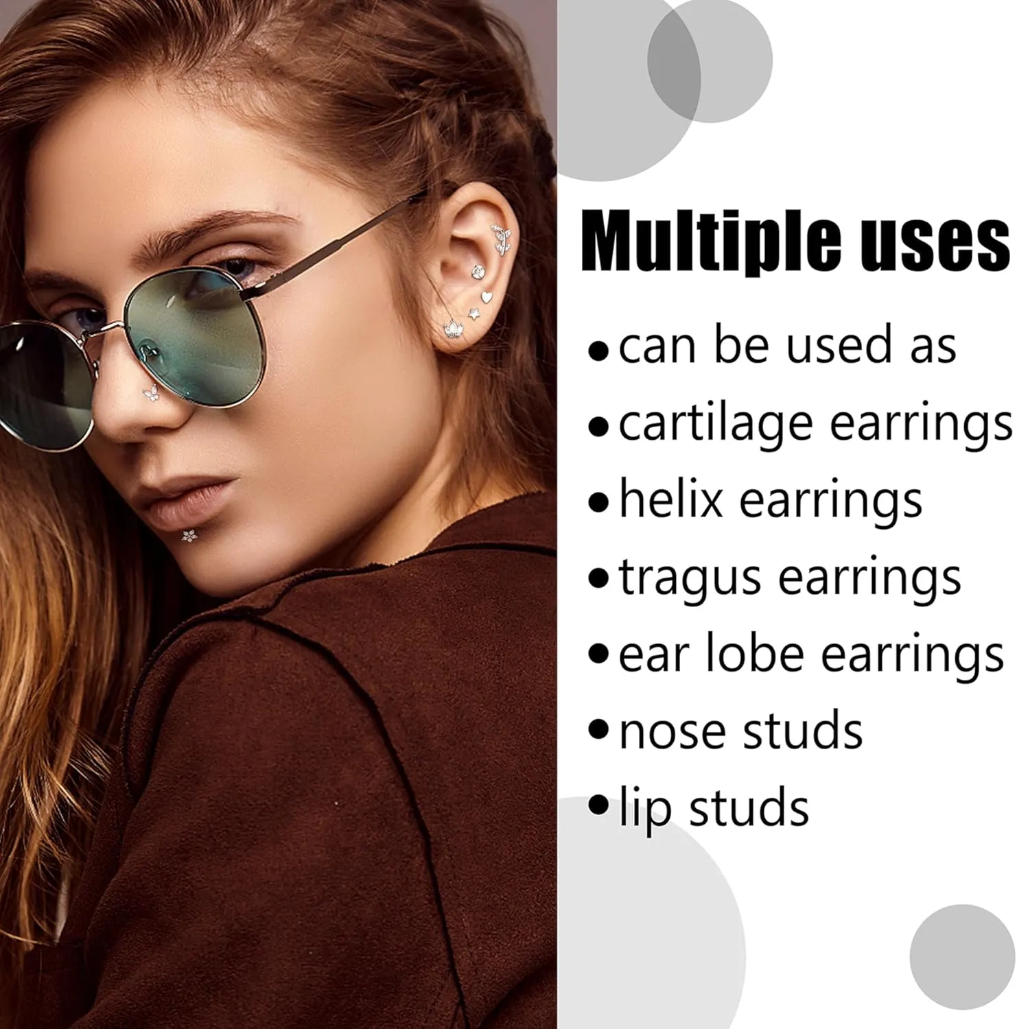 YADOCA 12Pcs 16G Tragus Earrings for Women Flat Back Cartilage Earring Stainless Steel Top Screw CZ Butterfly Bee Flower Moon Heart Flatback Stud Earrings Labret Conch Helix Cartilage Tragus Piercing Jewelry Set