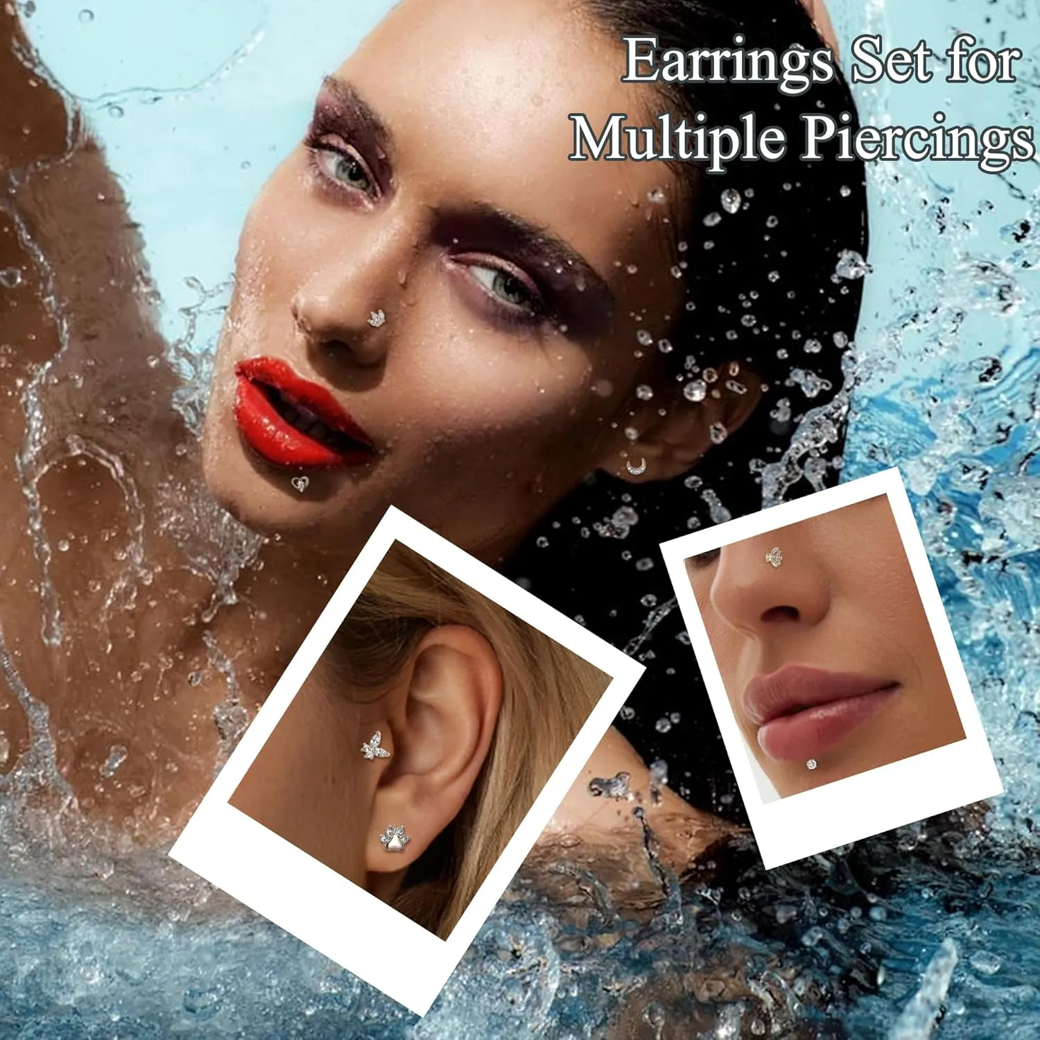 YADOCA 12Pcs 16G Tragus Earrings for Women Flat Back Cartilage Earring Stainless Steel Top Screw CZ Butterfly Bee Flower Moon Heart Flatback Stud Earrings Labret Conch Helix Cartilage Tragus Piercing Jewelry Set