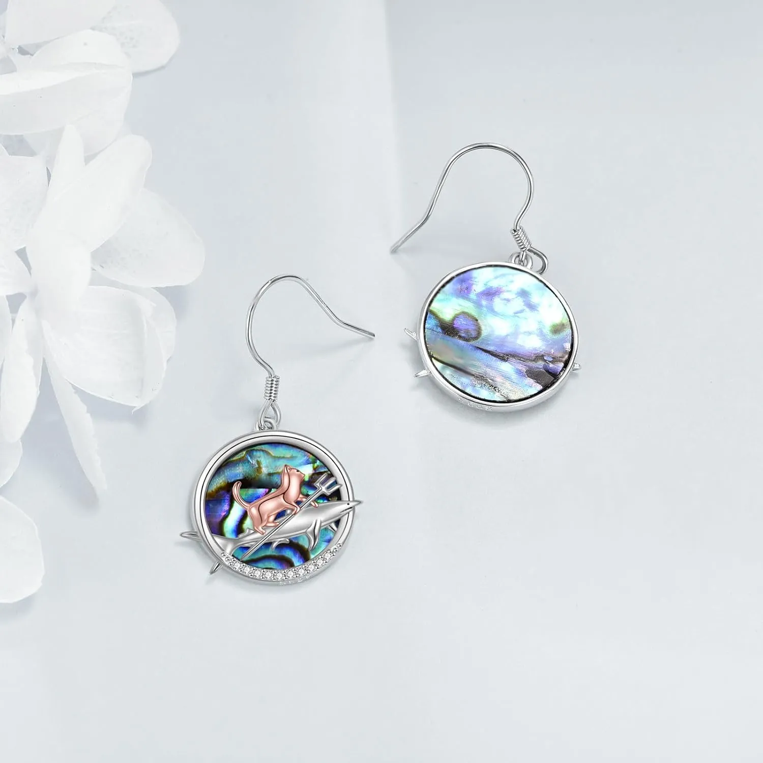 YFN Cat Earrings for Women Sterling Silver Shark Dangle Earrings Cat Jewelry Gifts for Women Cat Lover Shark Jewelry for Shark Lover