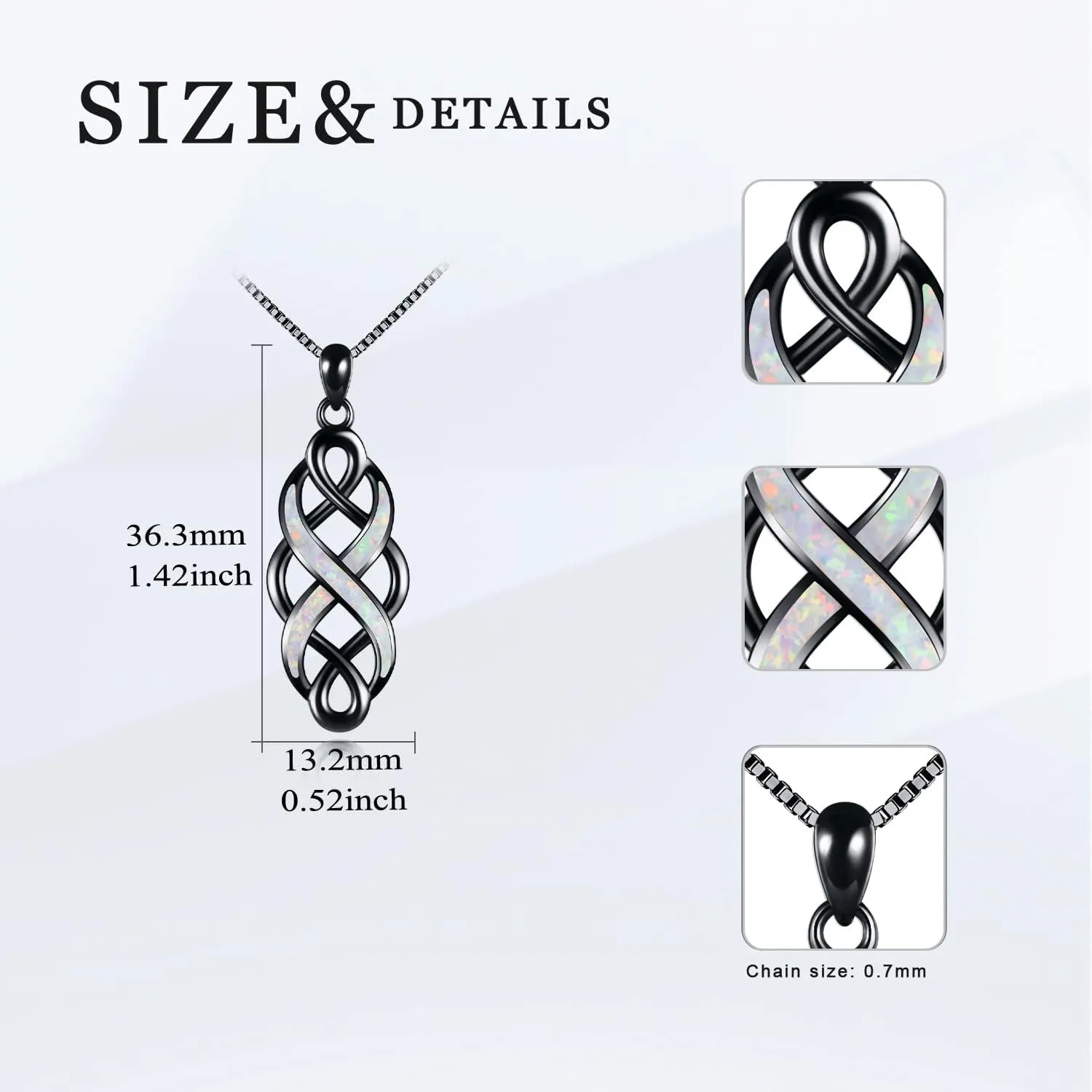 YFN Irish Celtic Knot Created Opal Pendant Necklace Sterling Silver Black Necklaces for Women Men 18"