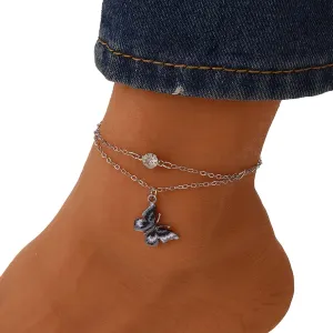 YienDoo Boho Layered Colorful Butterfly Anklet Bracelet Silver Butterfly Pendant Ankle Chain Single Tiny Rhinestone Anklet Hawaiian Beach Butterfly Pendant Foot Chain Jewelry for Women and Girls