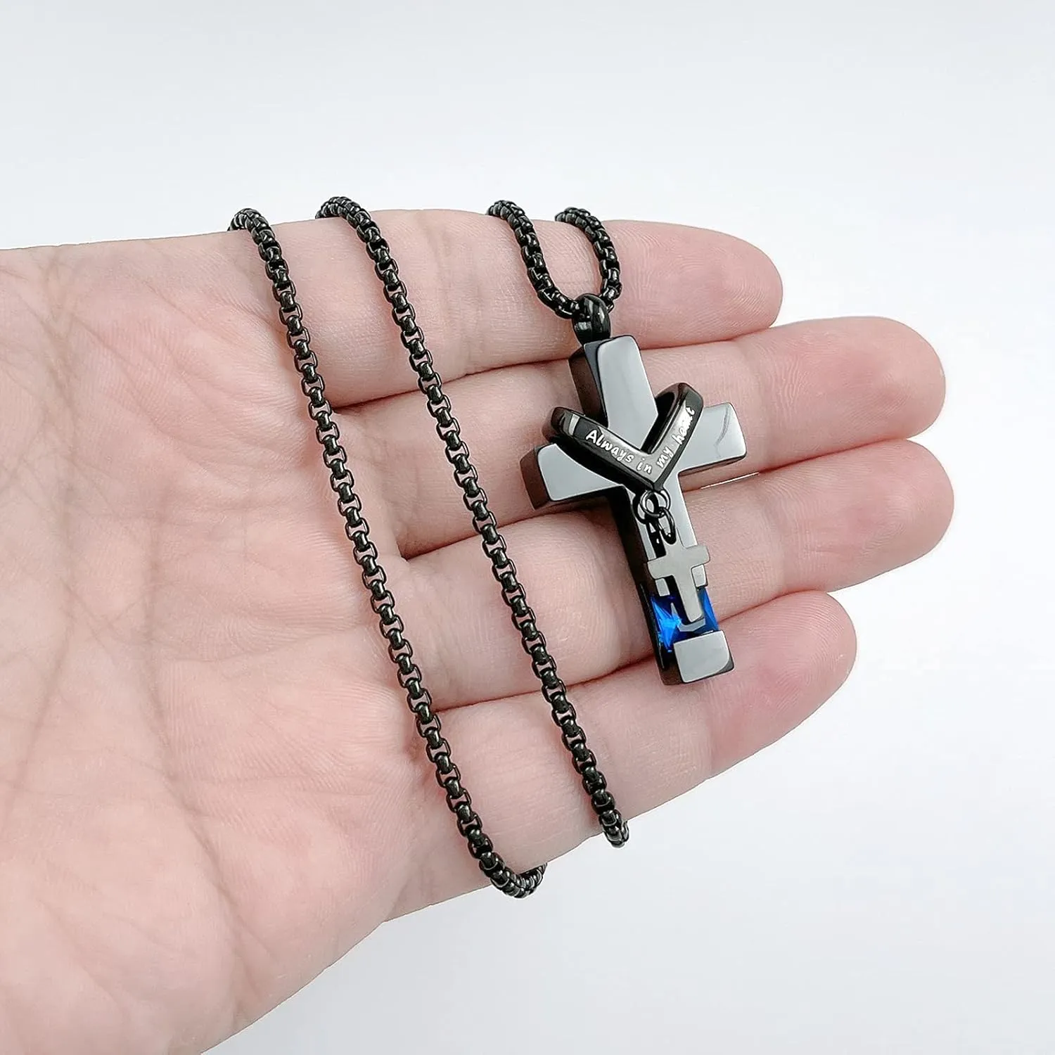 YOUFENG Birthstones Urn Necklaces for Ashes Cross Cremation Pendant Urns for Human Ashes Memorial Keepsake Locket Jewelry
