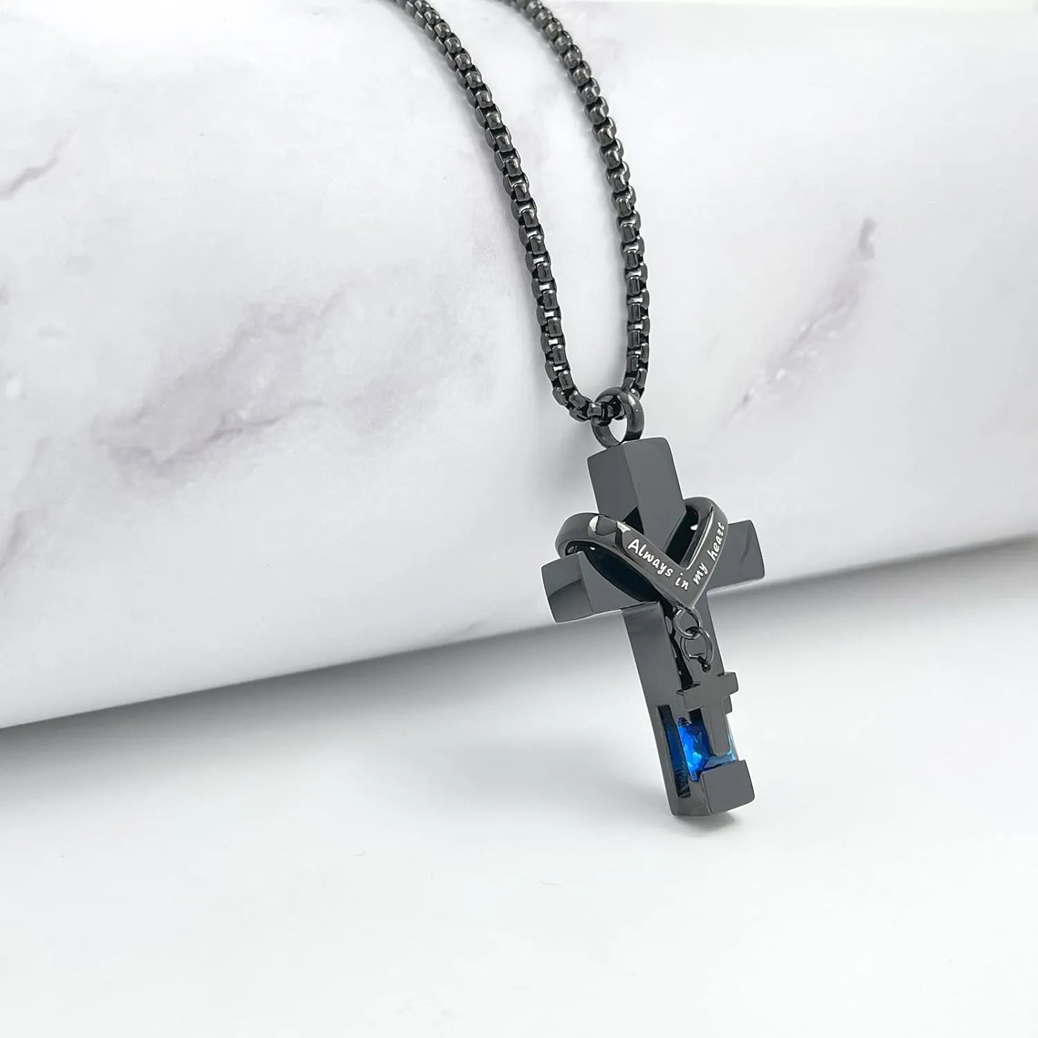 YOUFENG Birthstones Urn Necklaces for Ashes Cross Cremation Pendant Urns for Human Ashes Memorial Keepsake Locket Jewelry