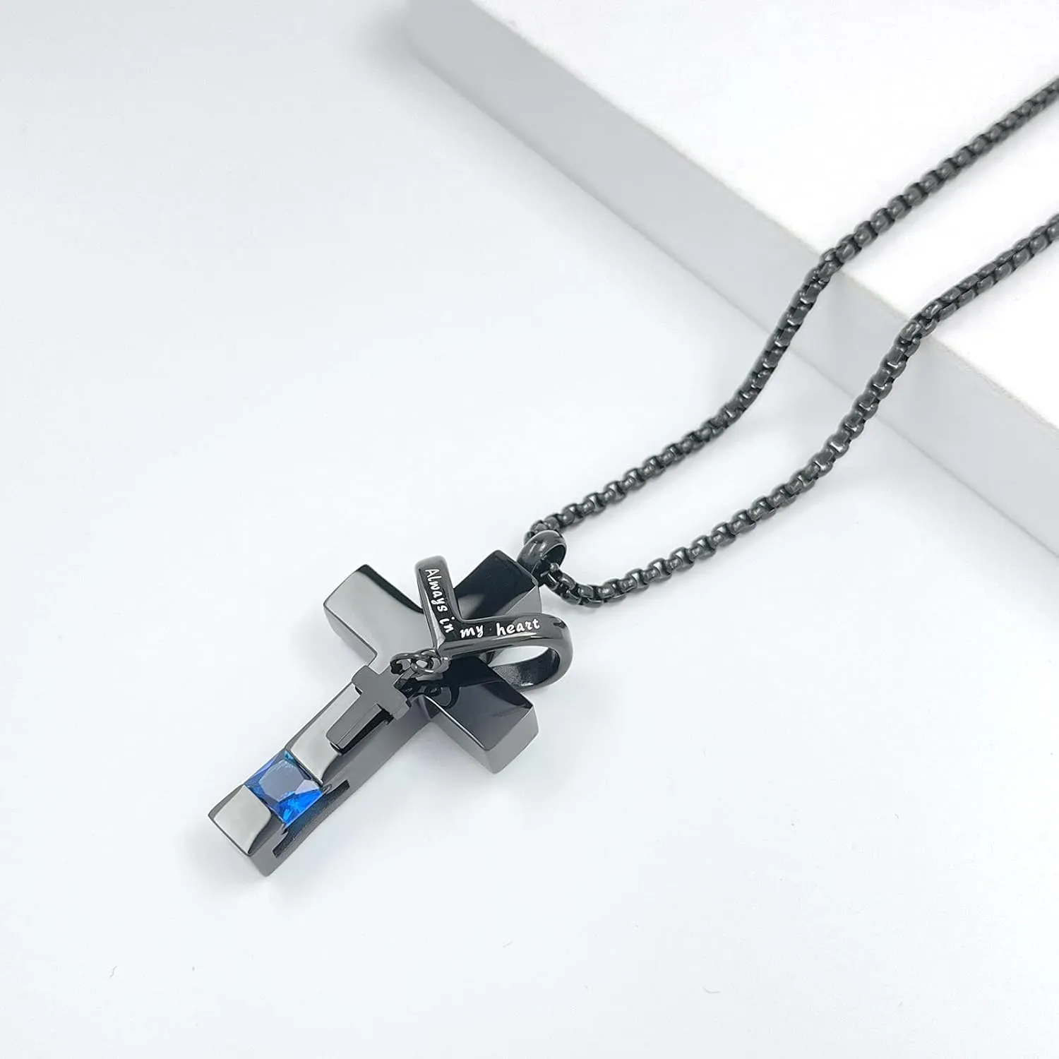YOUFENG Birthstones Urn Necklaces for Ashes Cross Cremation Pendant Urns for Human Ashes Memorial Keepsake Locket Jewelry