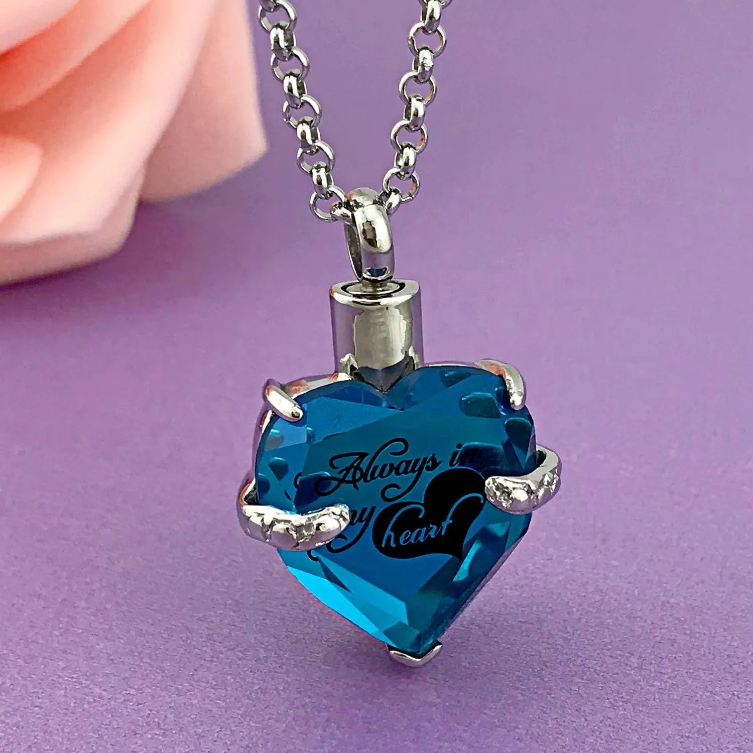 YOUFENG Urn Necklaces for Ashes Always in My Heart Heart Cremation Jewelry Memorial Pendant Birthstone Necklace