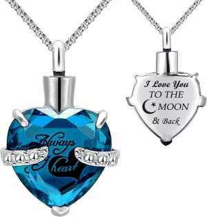 YOUFENG Urn Necklaces for Ashes Always in My Heart Heart Cremation Jewelry Memorial Pendant Birthstone Necklace