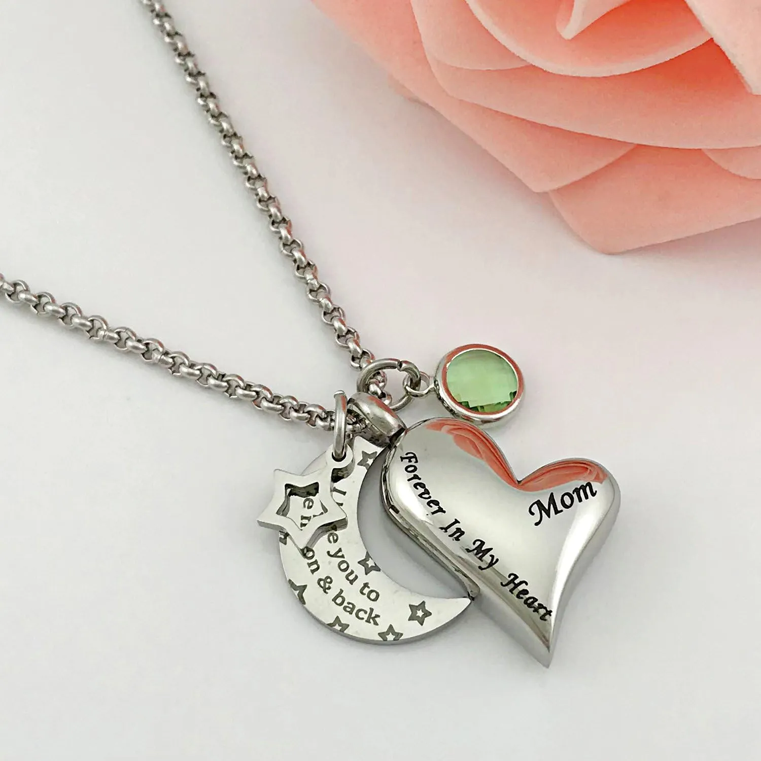 YOUFENG Urn Necklaces for Ashes I Love You to the Moon and Back for Mom Cremation Urn Locket Birthstone Jewelry
