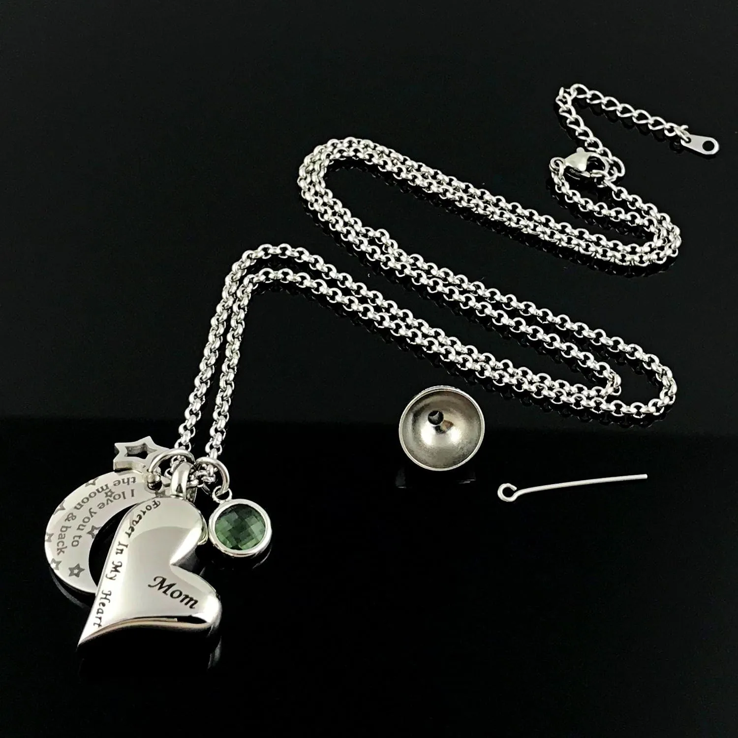 YOUFENG Urn Necklaces for Ashes I Love You to the Moon and Back for Mom Cremation Urn Locket Birthstone Jewelry
