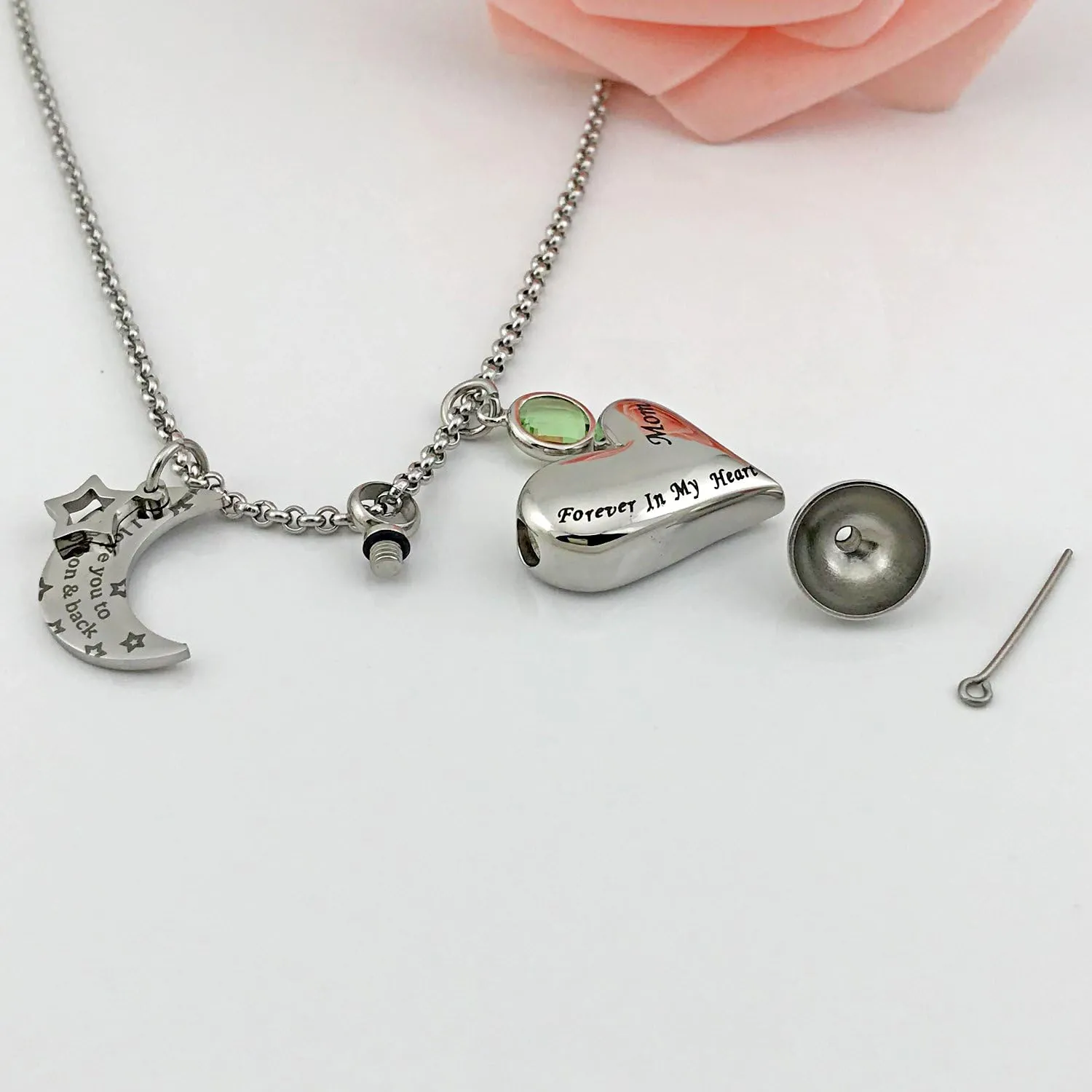 YOUFENG Urn Necklaces for Ashes I Love You to the Moon and Back for Mom Cremation Urn Locket Birthstone Jewelry