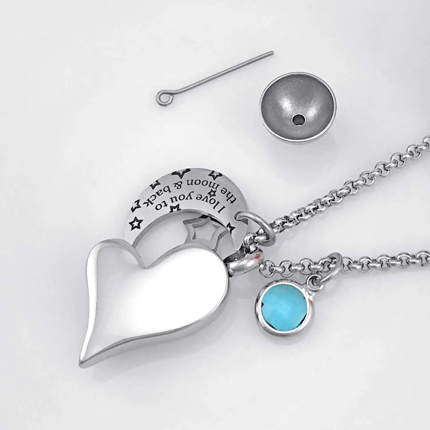 YOUFENG Urn Necklaces for Ashes I Love You to the Moon and Back for Mom Cremation Urn Locket Birthstone Jewelry