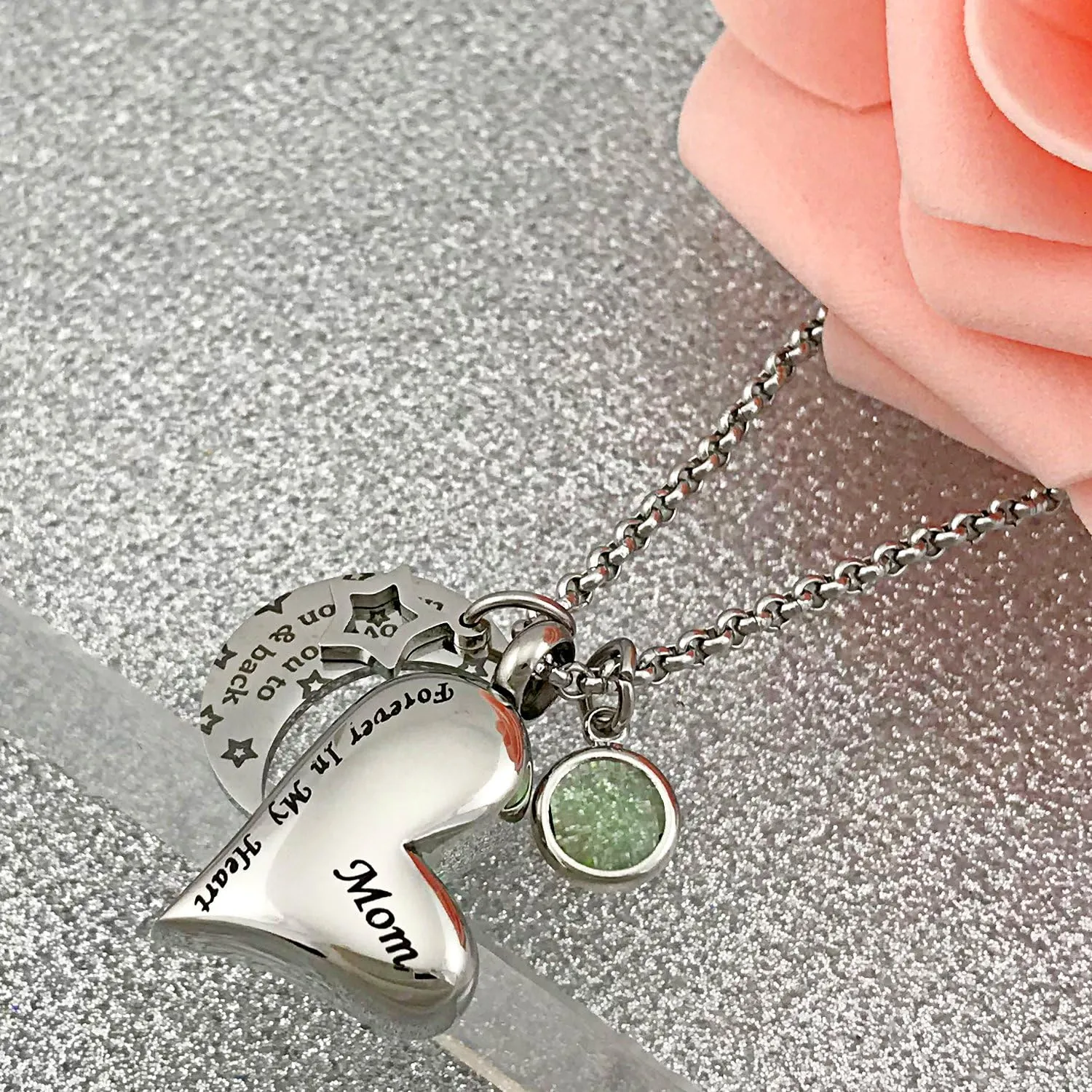 YOUFENG Urn Necklaces for Ashes I Love You to the Moon and Back for Mom Cremation Urn Locket Birthstone Jewelry