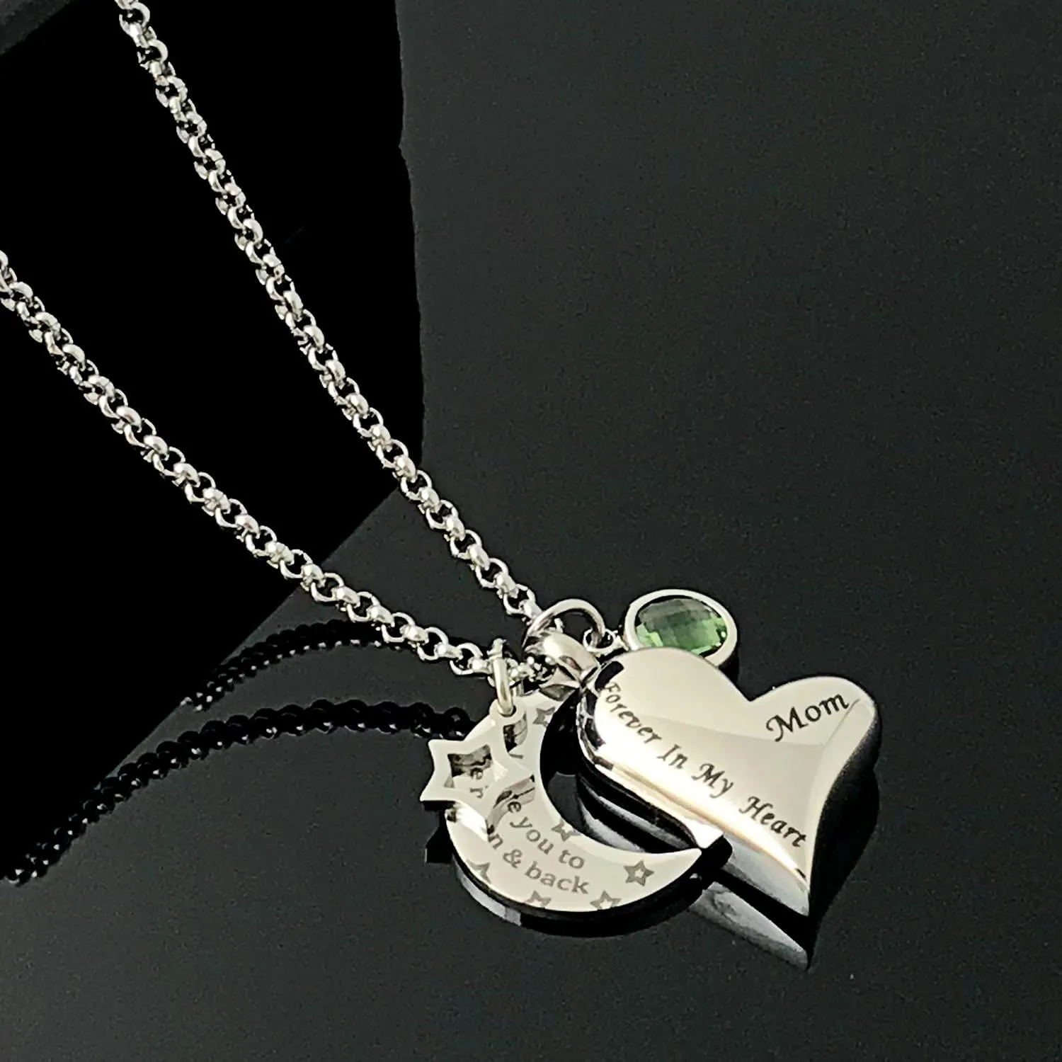YOUFENG Urn Necklaces for Ashes I Love You to the Moon and Back for Mom Cremation Urn Locket Birthstone Jewelry