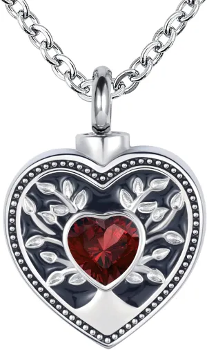 YSAHan Heart Tree Life Cremation Urn Necklaces for Ashes Big Crystal Memorial Urn Locket Pendant Necklace for Human Pet