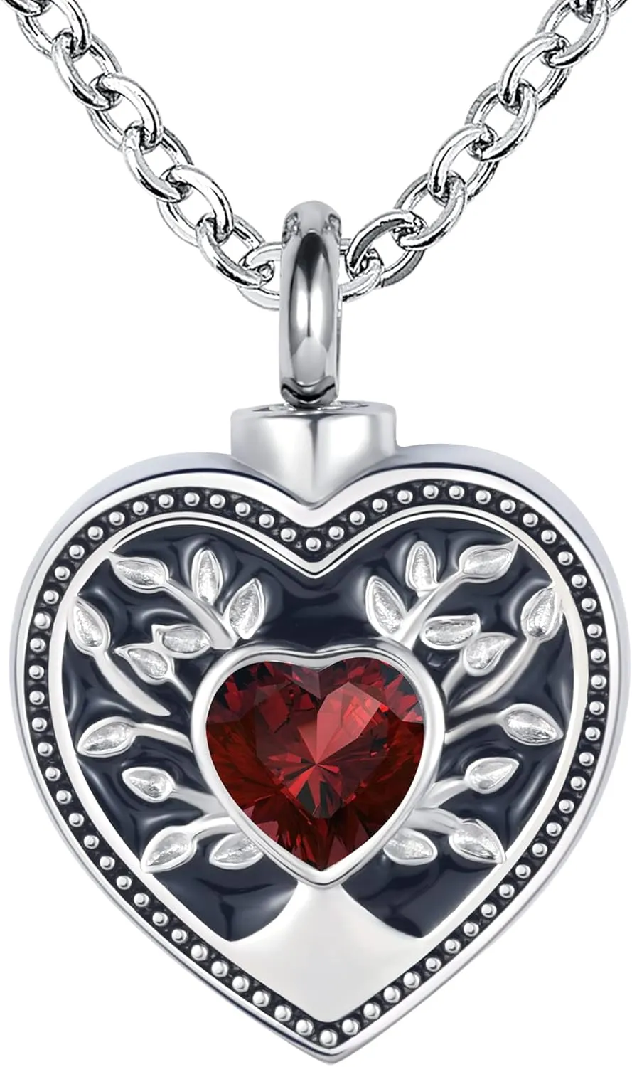 YSAHan Heart Tree Life Cremation Urn Necklaces for Ashes Big Crystal Memorial Urn Locket Pendant Necklace for Human Pet