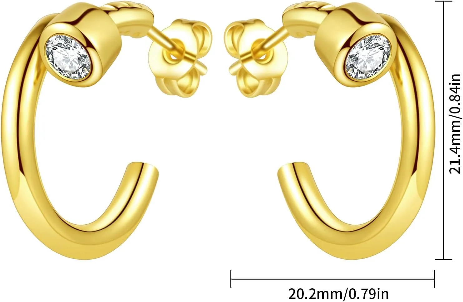 Zaano 14K Gold Plated Hoop Earrings for Women Girls 925 Sterling Silver Post  Large Small Twisted Chunky Thick CZ Hoop Square 