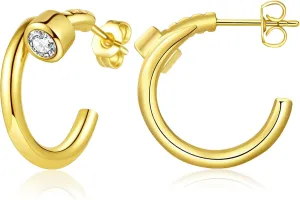 Zaano 14K Gold Plated Hoop Earrings for Women Girls 925 Sterling Silver Post  Large Small Twisted Chunky Thick CZ Hoop Square 