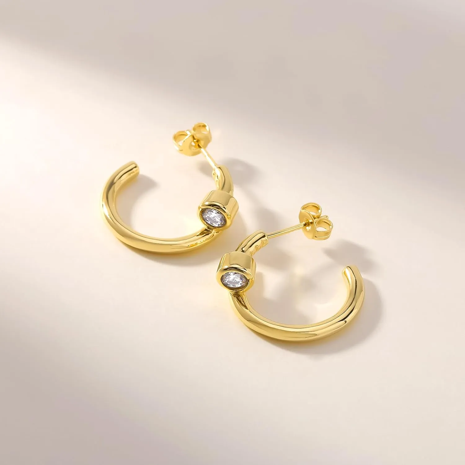Zaano 14K Gold Plated Hoop Earrings for Women Girls 925 Sterling Silver Post  Large Small Twisted Chunky Thick CZ Hoop Square 