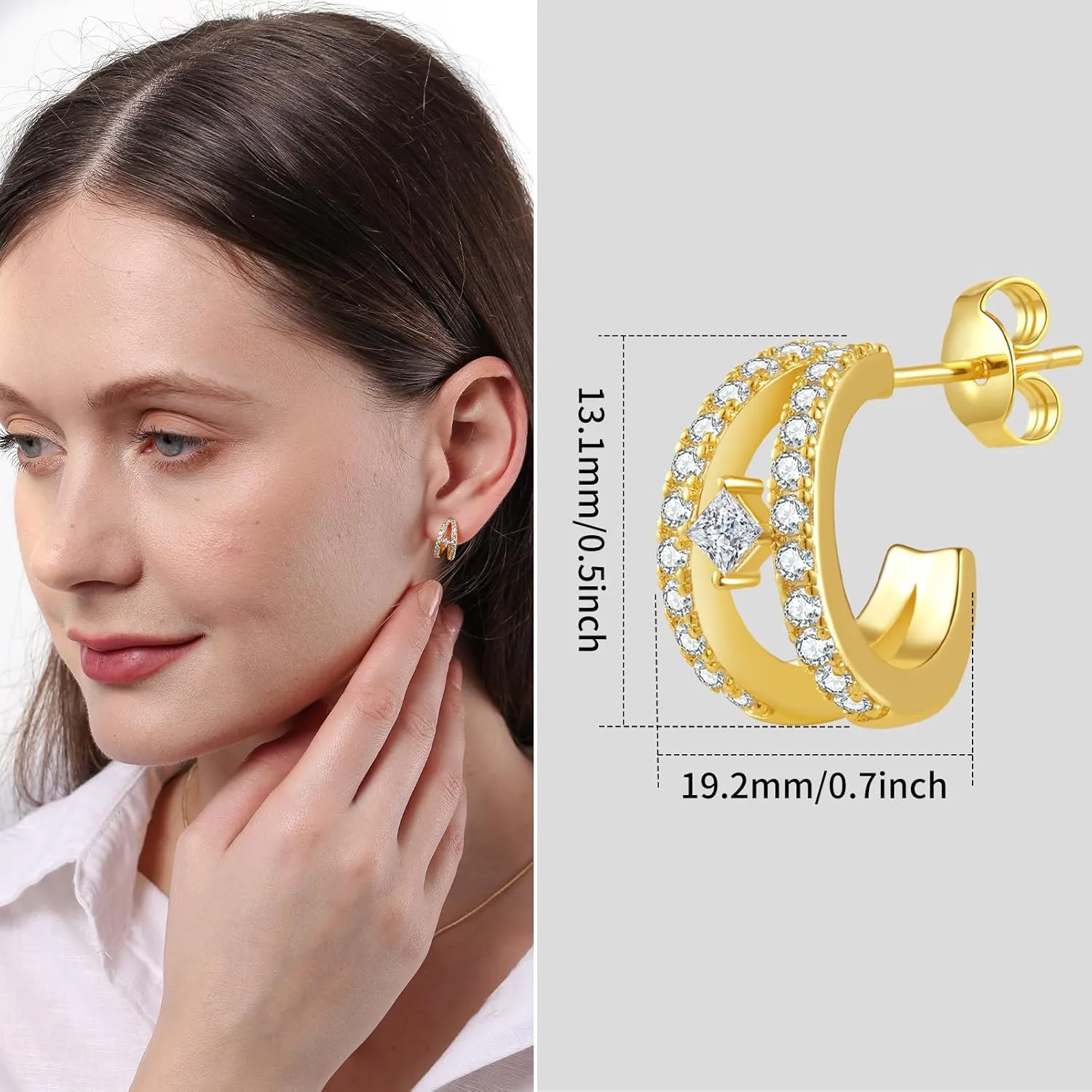 Zaano Stud Earrings for Women Gold Plated Minimalism 925 Sterling Silver Post Hyposensitivity CZ,Fan,Teardrop Earrings