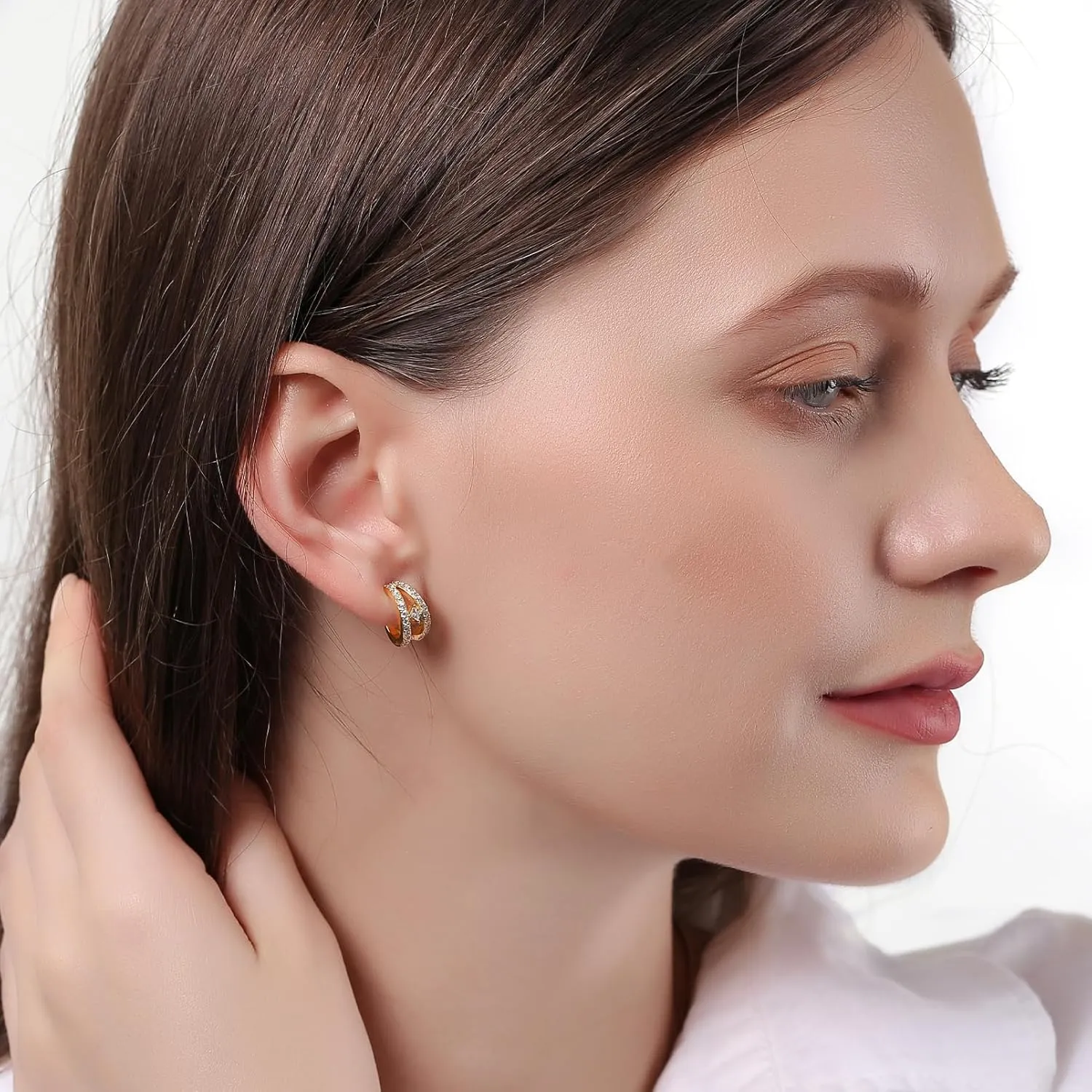 Zaano Stud Earrings for Women Gold Plated Minimalism 925 Sterling Silver Post Hyposensitivity CZ,Fan,Teardrop Earrings