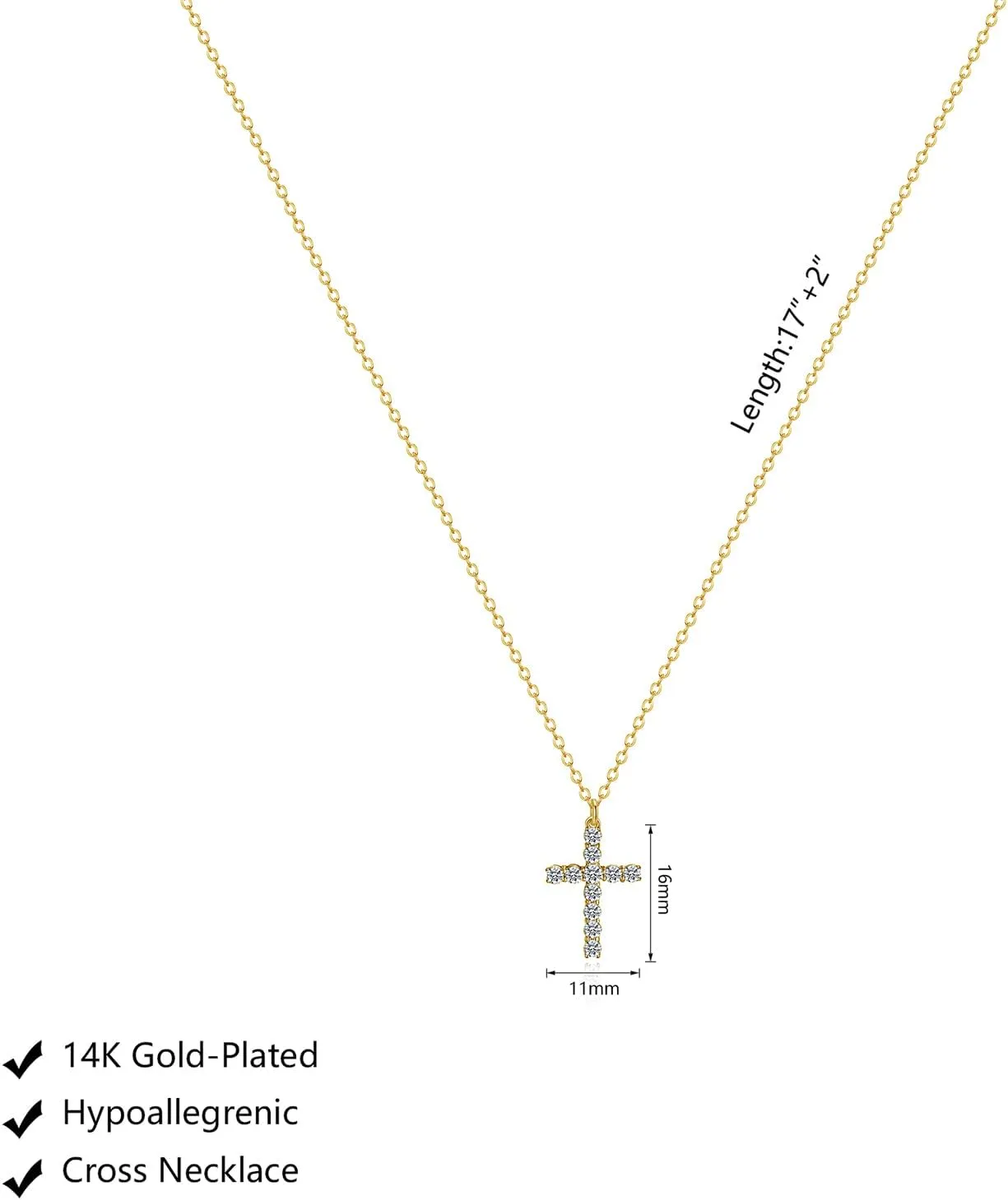 Zeffy Cross Necklace for Women,18K Gold/Silver Plated Tiny Cubic Zirconia Cross Pendant Necklace for Women Simple Layered Cross Necklaces for Women