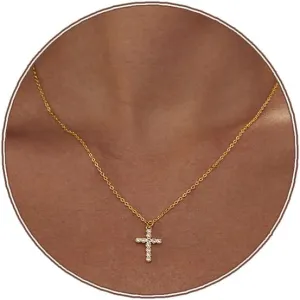 Zeffy Cross Necklace for Women,18K Gold/Silver Plated Tiny Cubic Zirconia Cross Pendant Necklace for Women Simple Layered Cross Necklaces for Women